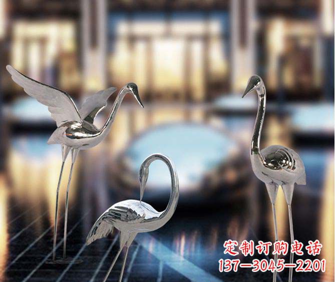 辽阳精致镜面不锈钢仙鹤雕塑