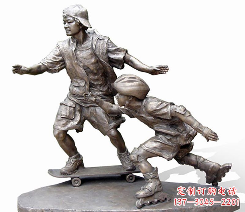 辽阳激情滑板,艺术雕塑:城市滑冰男孩铜雕