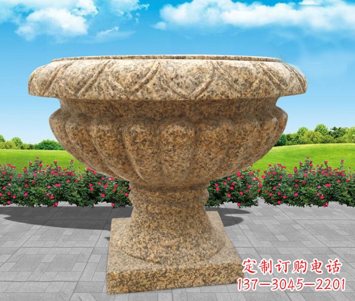 辽阳黄锈石花盆公园石雕 (2)