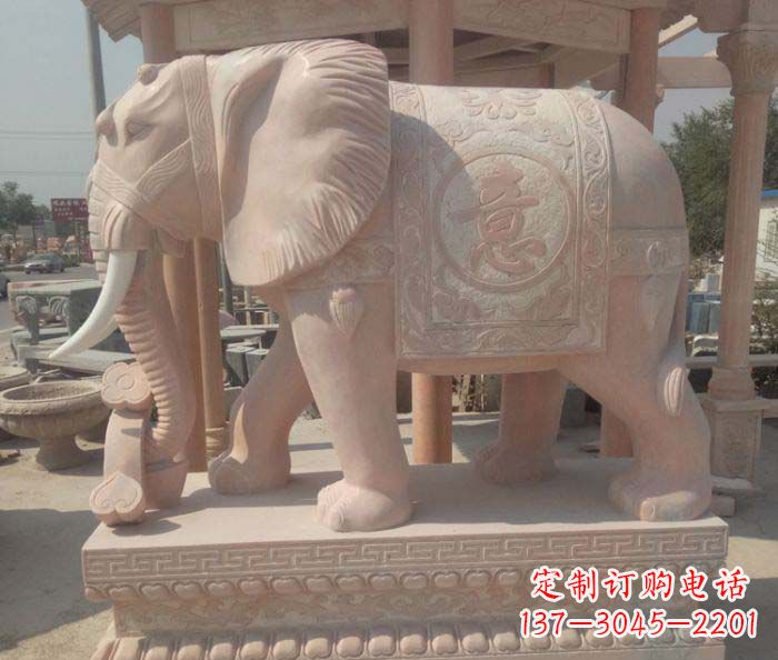 辽阳传神雕刻,精美雕塑——吉祥如意大象晚霞红门口石雕