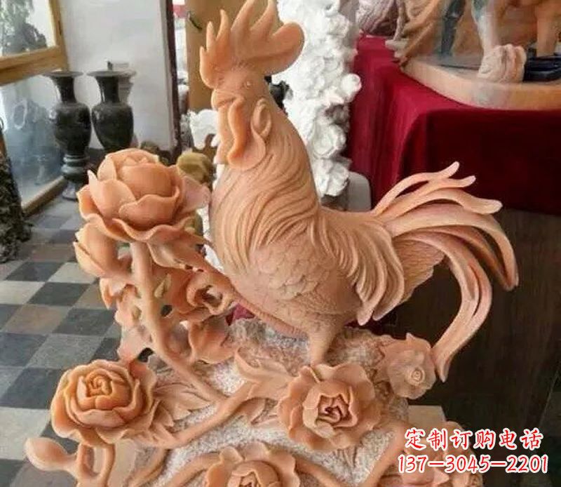 辽阳国家元素:吉祥如意公鸡石雕
