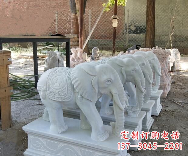 辽阳吉祥如意汉白玉门口大象石雕 (3)