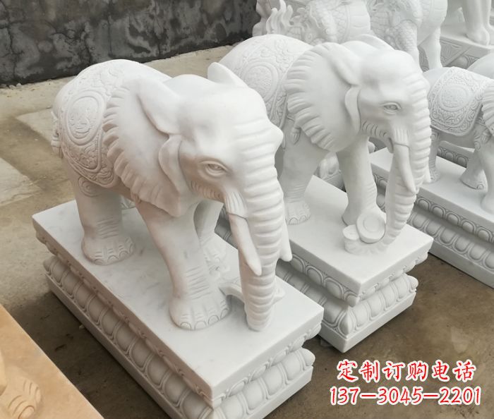 辽阳吉祥如意汉白玉门口大象石雕 (2)
