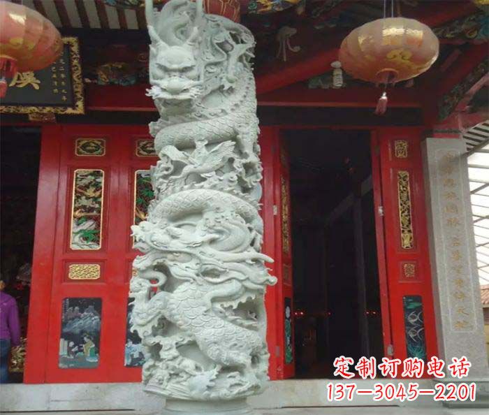 辽阳精美的大理石龙柱雕塑