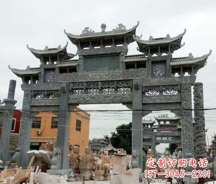 辽阳景区三门牌坊石雕 (3)