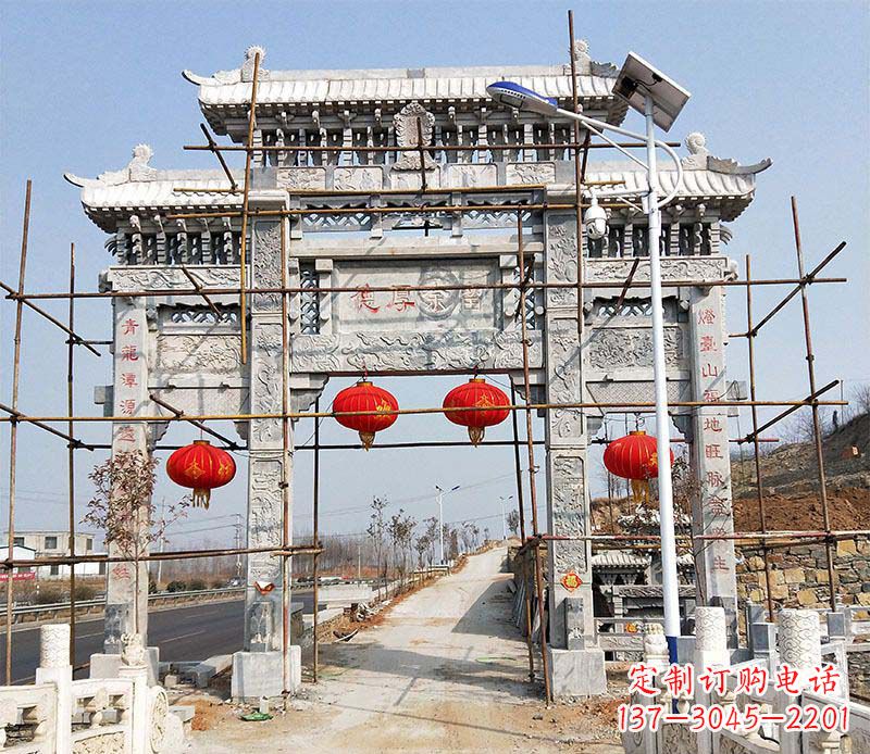 辽阳景区三门牌坊石雕 (4)