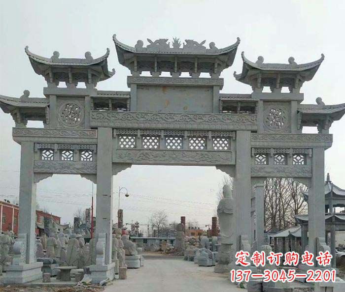 辽阳景区三门牌坊石雕 (5)