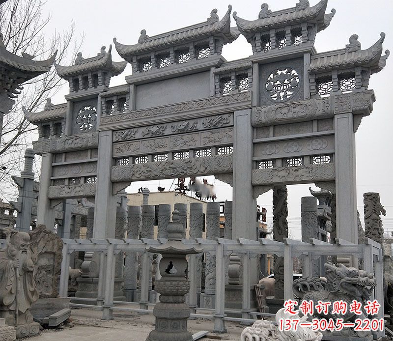 辽阳景区三门牌坊石雕 (13)