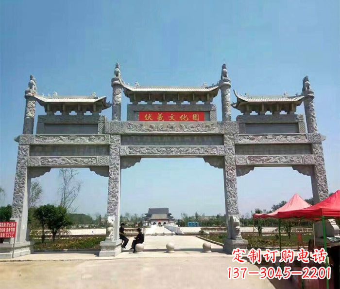 辽阳景区三门石雕牌坊 (8)