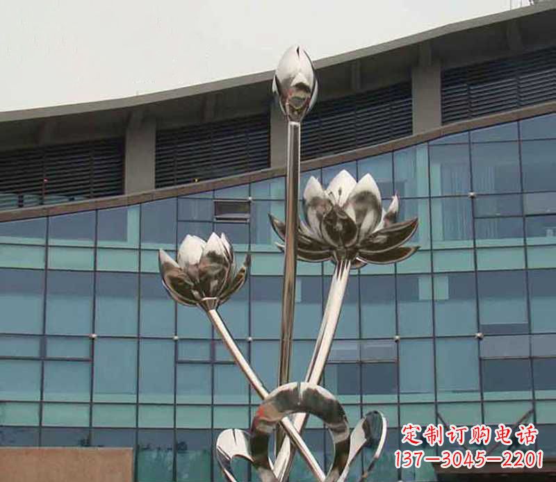辽阳镜面不锈钢荷花景观雕塑