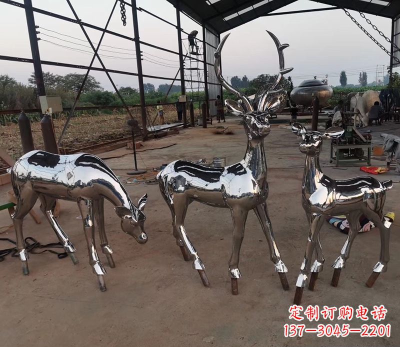 辽阳镜面不锈钢小鹿雕塑 (2)