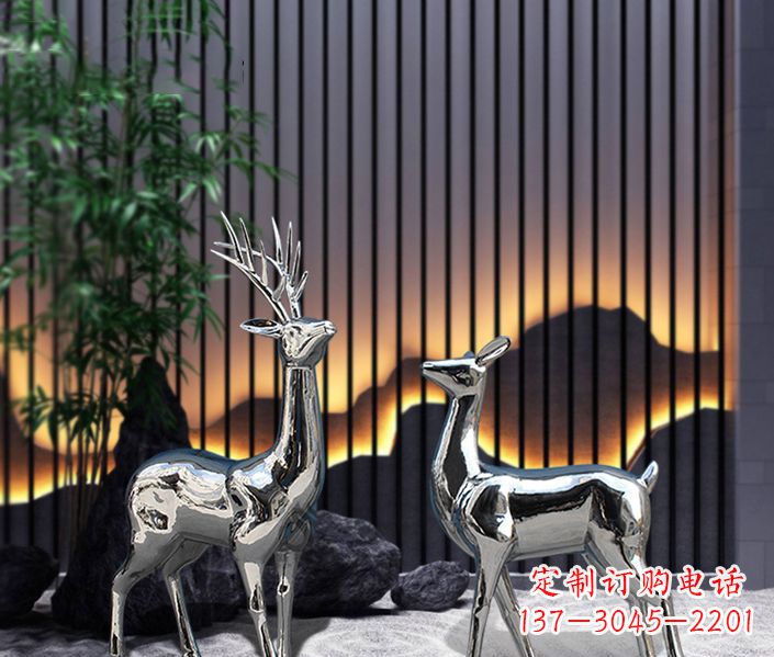辽阳酒店镜面不锈钢梅花鹿雕塑,精美复刻精品