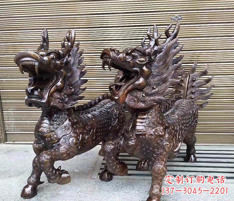 辽阳中领雕塑:专业定制酒店门口招财麒麟铜雕