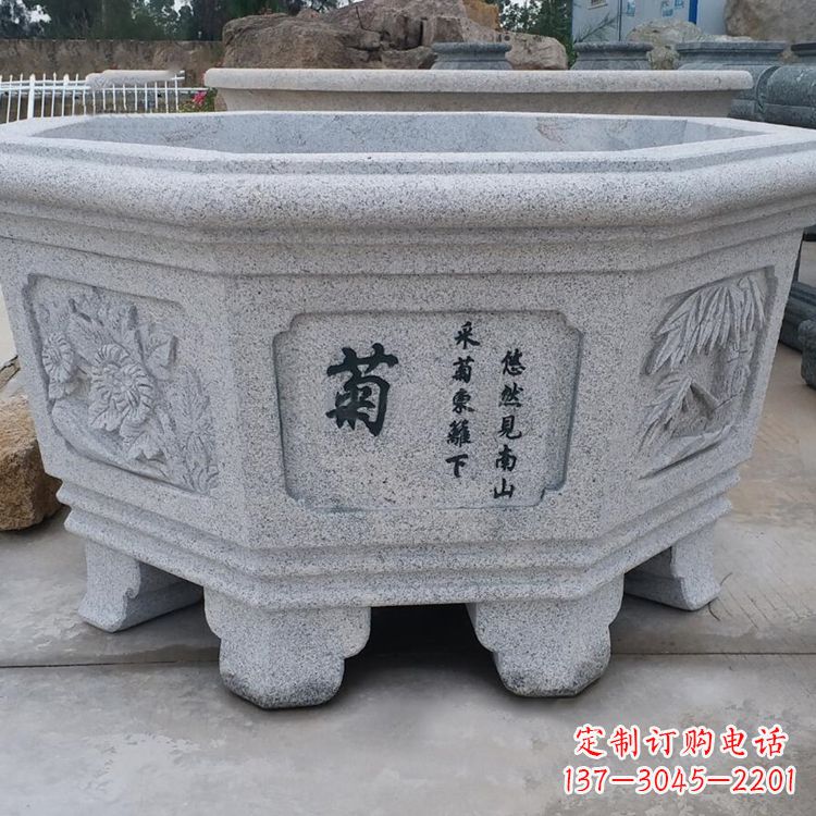 辽阳菊花-中式砂岩花盆雕塑