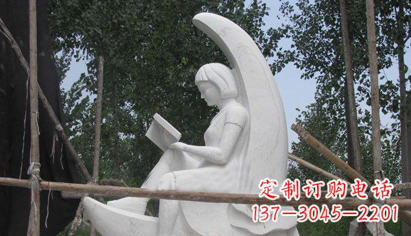 辽阳看书的小女孩公园人物汉白玉石雕