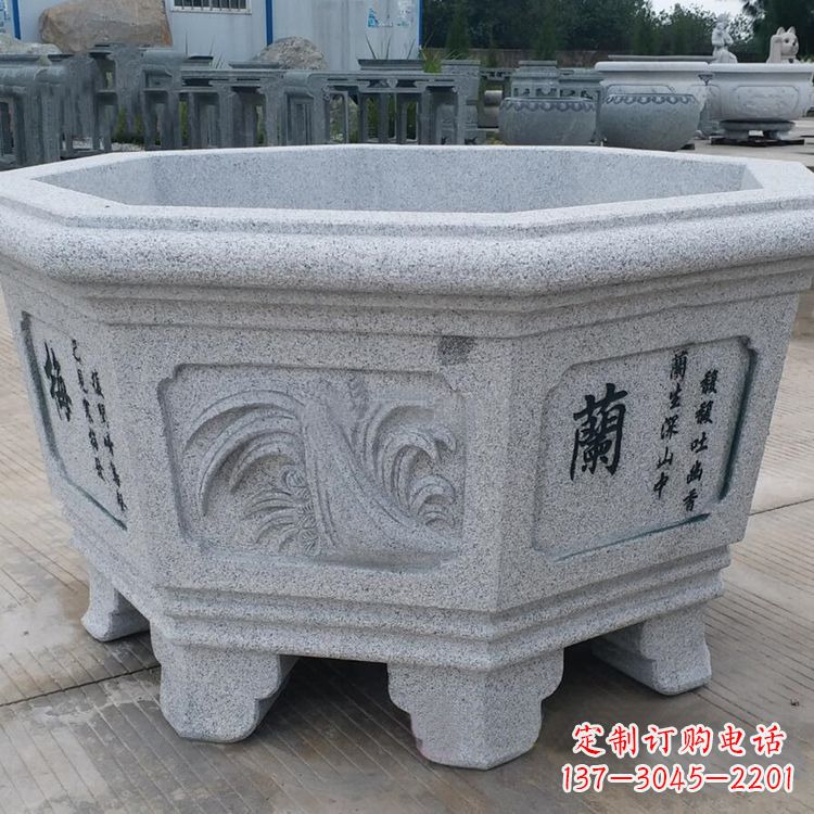 辽阳原木质材料的精美砂岩花盆雕塑