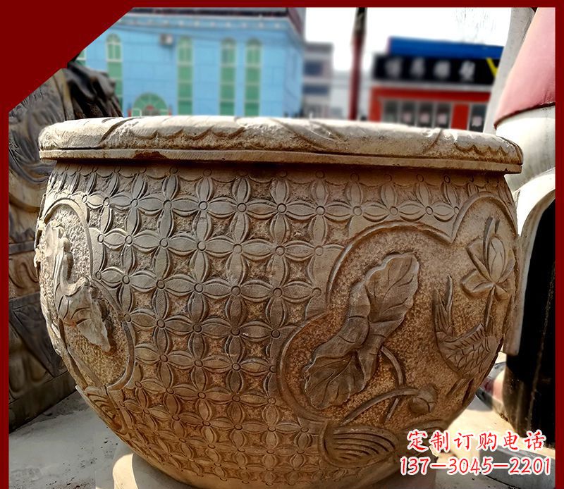 辽阳仿古石水缸鲤鱼浮雕