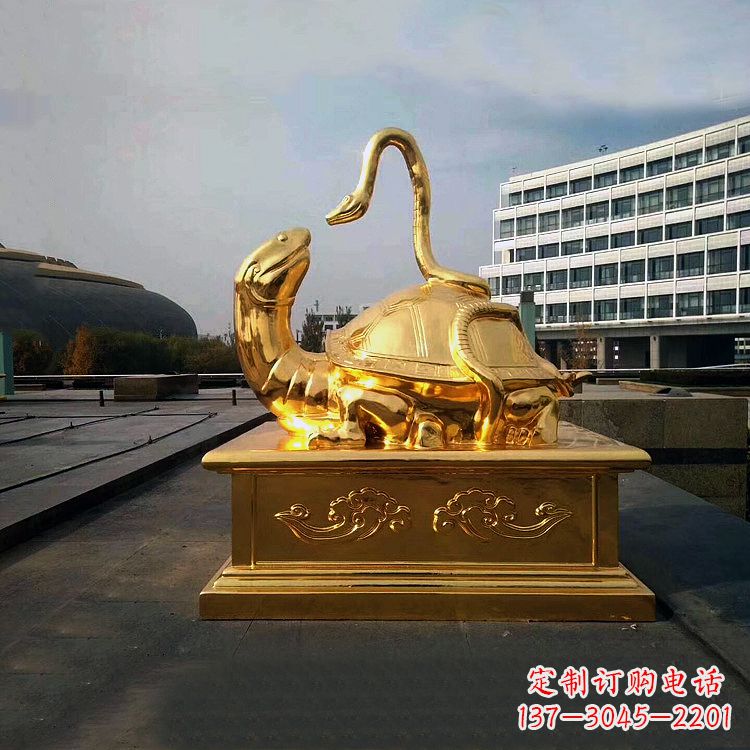 辽阳鎏金上古神兽玄武动物铜雕塑