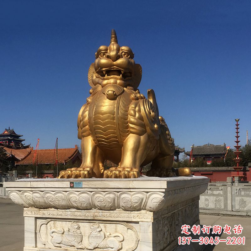 辽阳鎏金獬豸铜雕,为您提供精美的景观雕塑