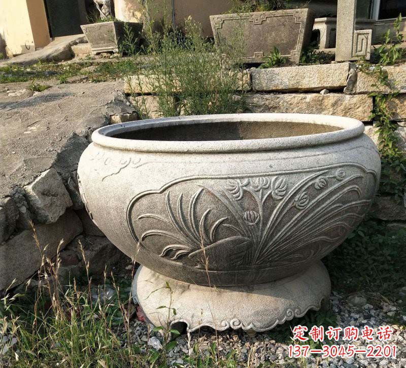 辽阳中领雕塑梅兰竹菊浮雕石水缸