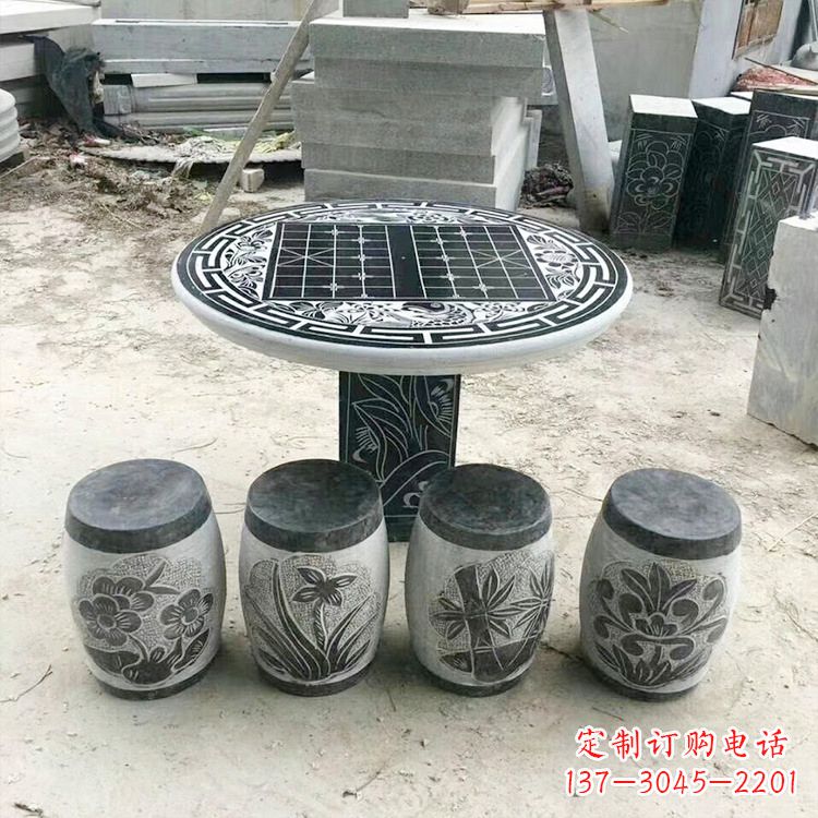 辽阳精美梅兰竹菊形石桌凳,无与伦比的艺术美感