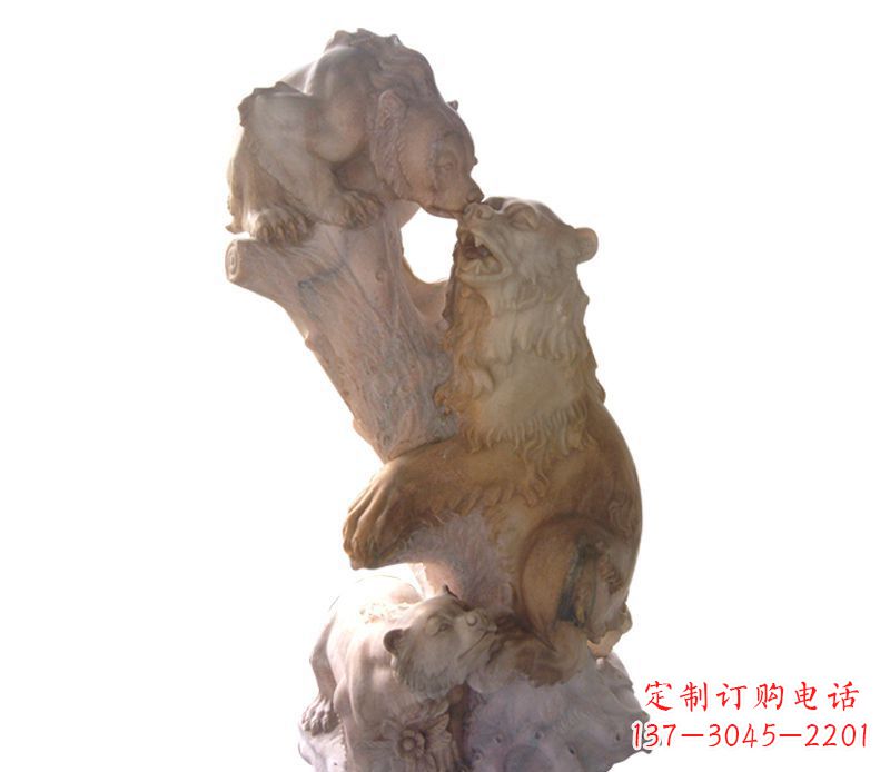 辽阳母子狗熊石雕公园动物雕塑