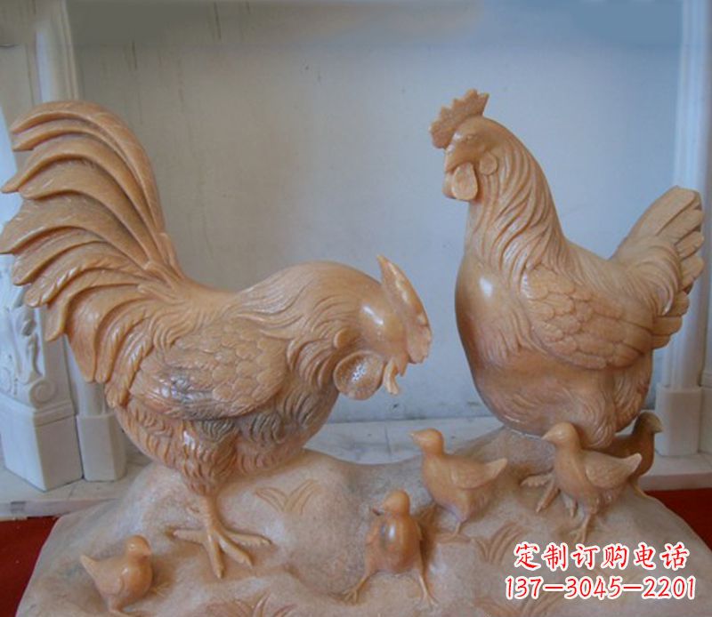 辽阳中领雕塑--精致石雕母子鸡动物雕塑
