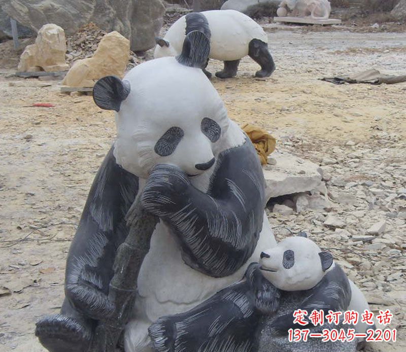 辽阳母子熊猫石雕仿真动物雕塑
