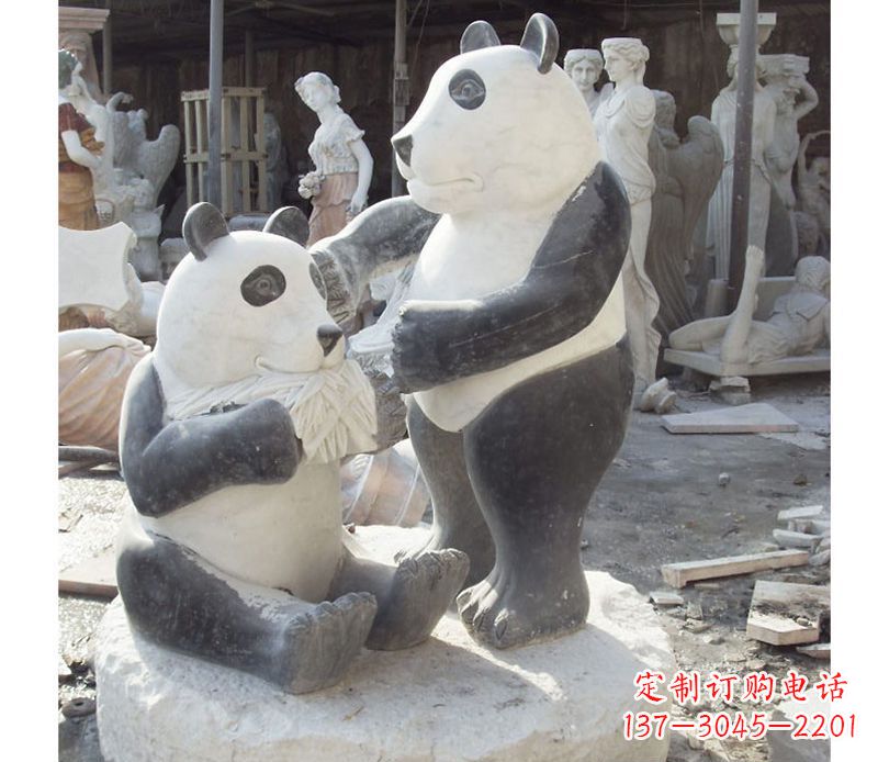 辽阳母子熊猫石雕