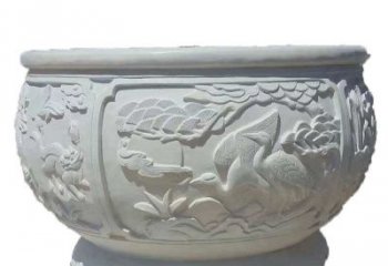 辽阳汉白玉松鹤延年浮雕水缸，带给您无尽的岁月美景