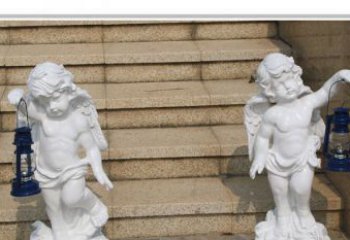 辽阳领雕塑-汉白玉小天使公园西方人物路灯石雕
