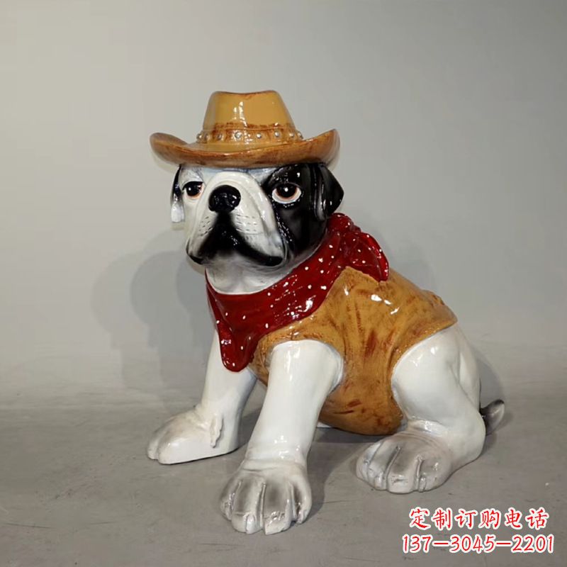 辽阳任性可爱的牛仔造型斗牛犬雕塑