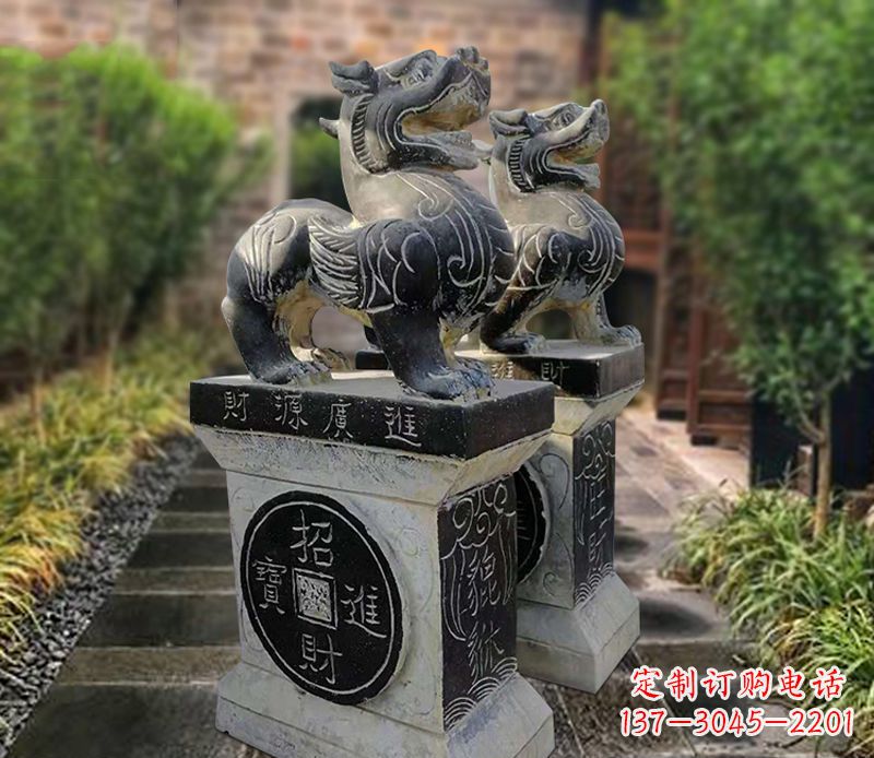 辽阳貔貅石雕小区看门雕塑