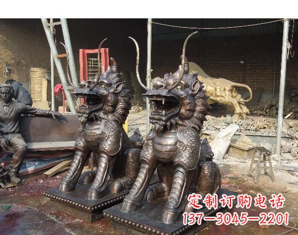 辽阳中领雕塑打造精美辟邪麒麟铜雕