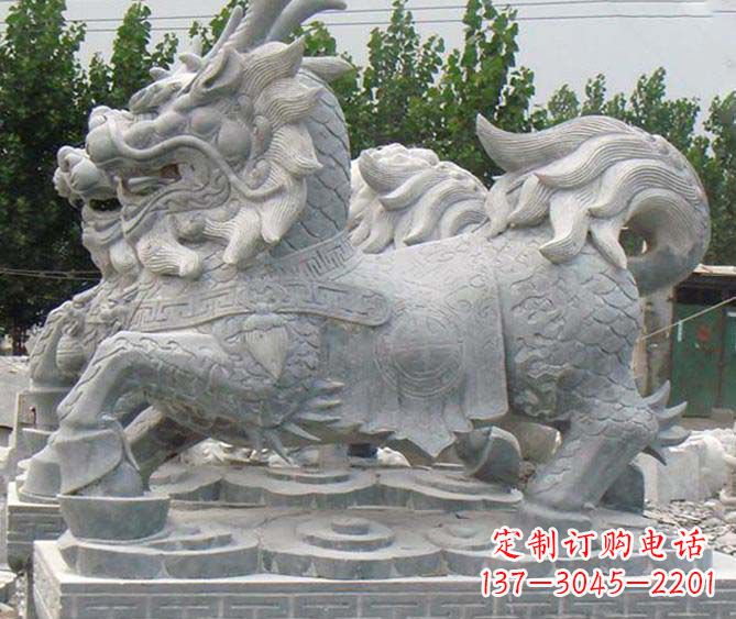 辽阳古典麒麟招财神兽石雕,传承古典非凡财富之美