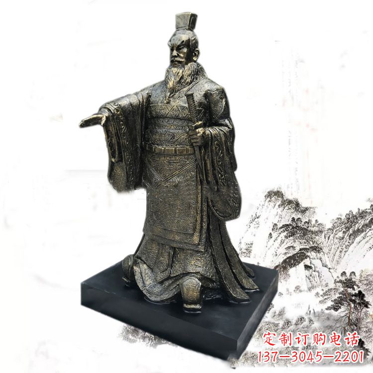 辽阳精美秦始皇玻璃钢仿铜雕塑
