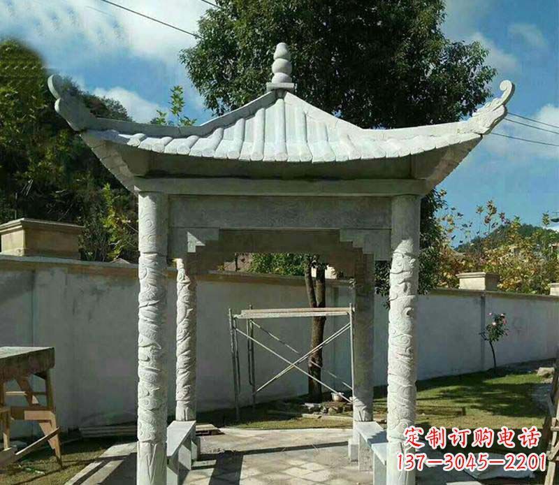 辽阳精美绝伦的青石单层四角凉亭雕塑