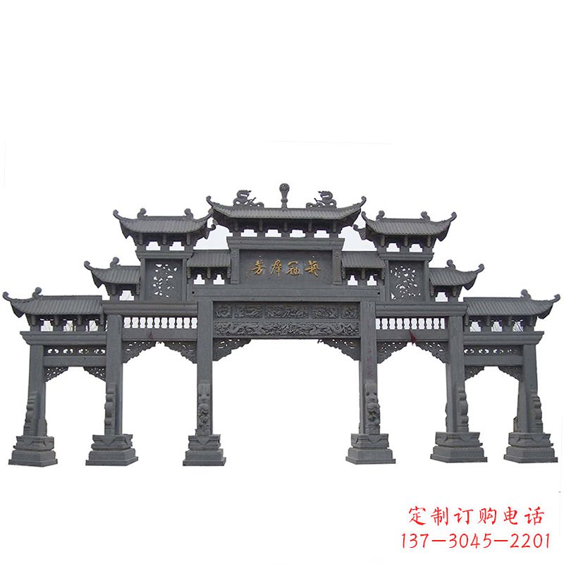 辽阳传承千年历史青石仿古五门石雕牌楼