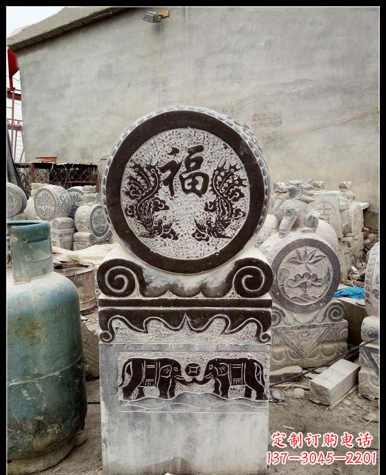 辽阳青石凤凰浮雕抱鼓石,精致历久弥新