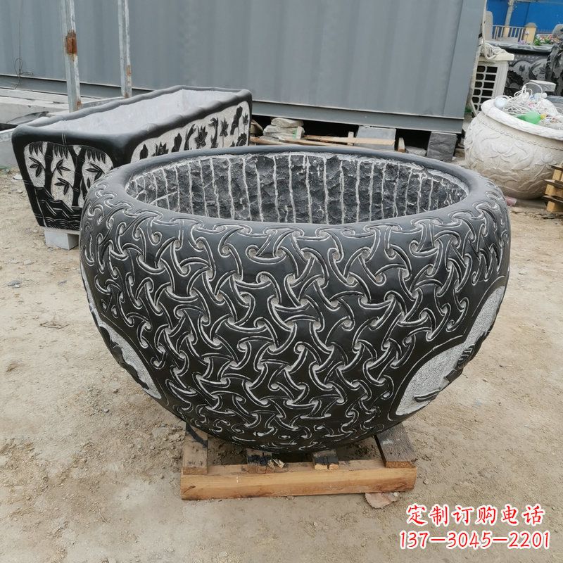 辽阳青石复古风花盆雕塑