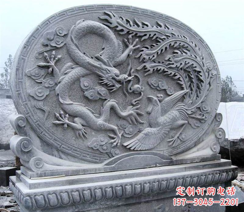 辽阳青石古典美——龙凤呈祥雕塑