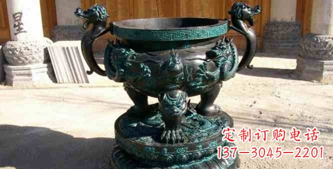 辽阳精美青铜祭祀圆香炉雕塑