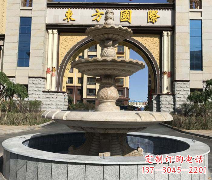辽阳三层欧式喷泉石雕,为小区增添质感