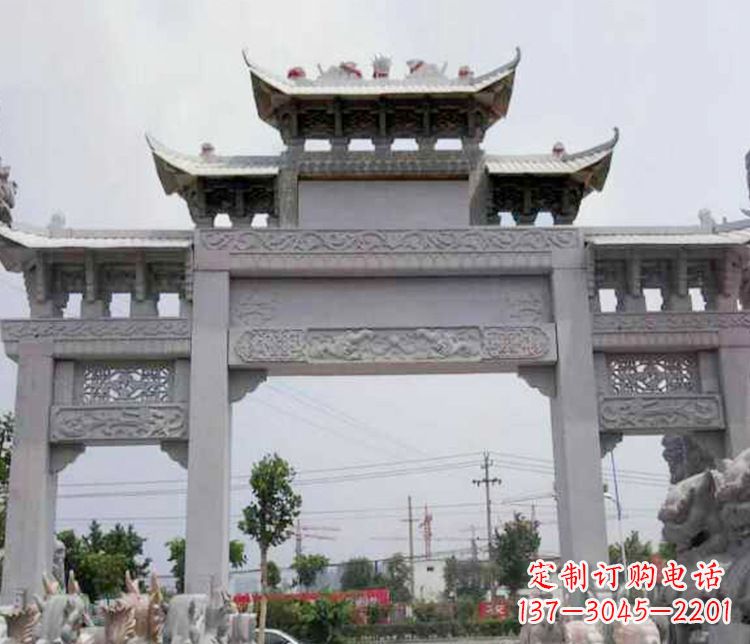 辽阳中领雕塑-三门牌坊大理石石雕