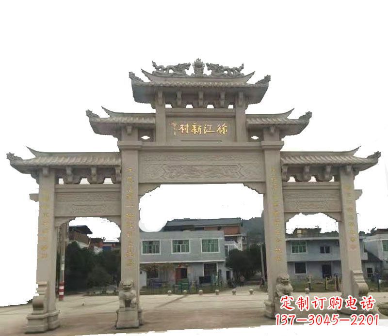 辽阳三门牌坊仿古石雕,雕刻精美传承传统