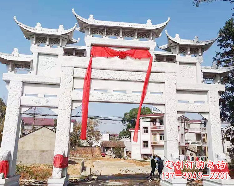 辽阳三门三楼石雕牌坊:专业定制牌坊雕塑