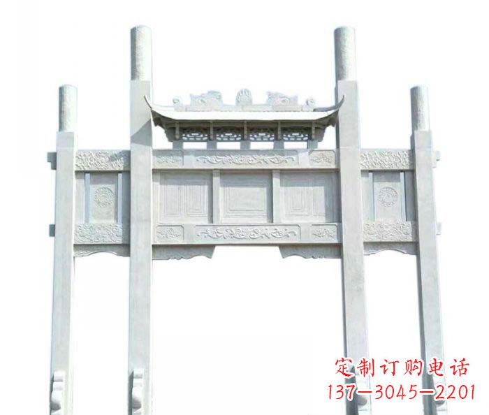 辽阳三门石雕牌坊定制精美牌坊雕塑