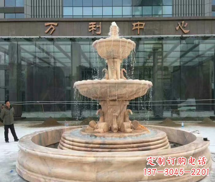 辽阳晚霞红三层欧式喷泉石雕—来自中领雕塑的艺术匠心品质