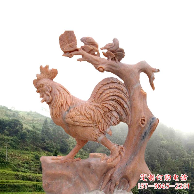 辽阳中领雕塑:酉鸡晚霞红石动物雕塑