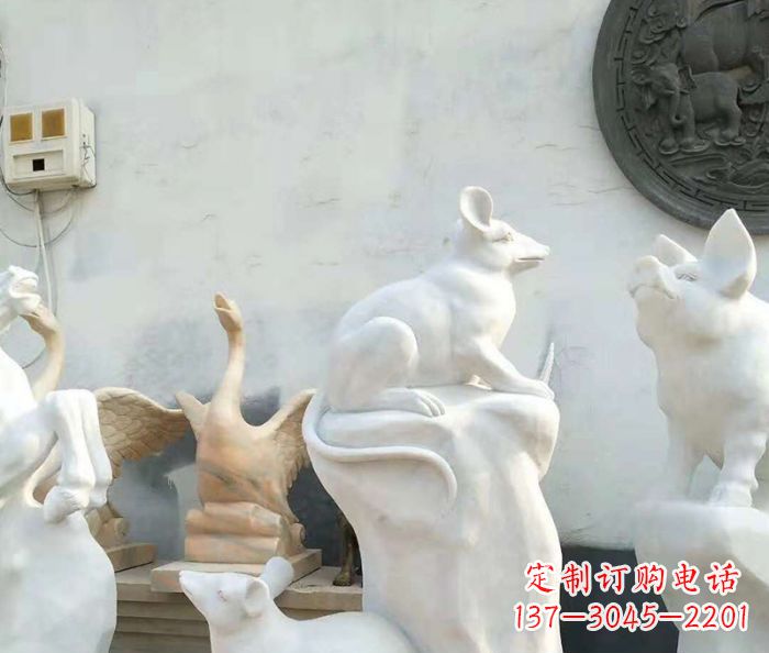 辽阳生肖动物汉白玉老鼠石雕